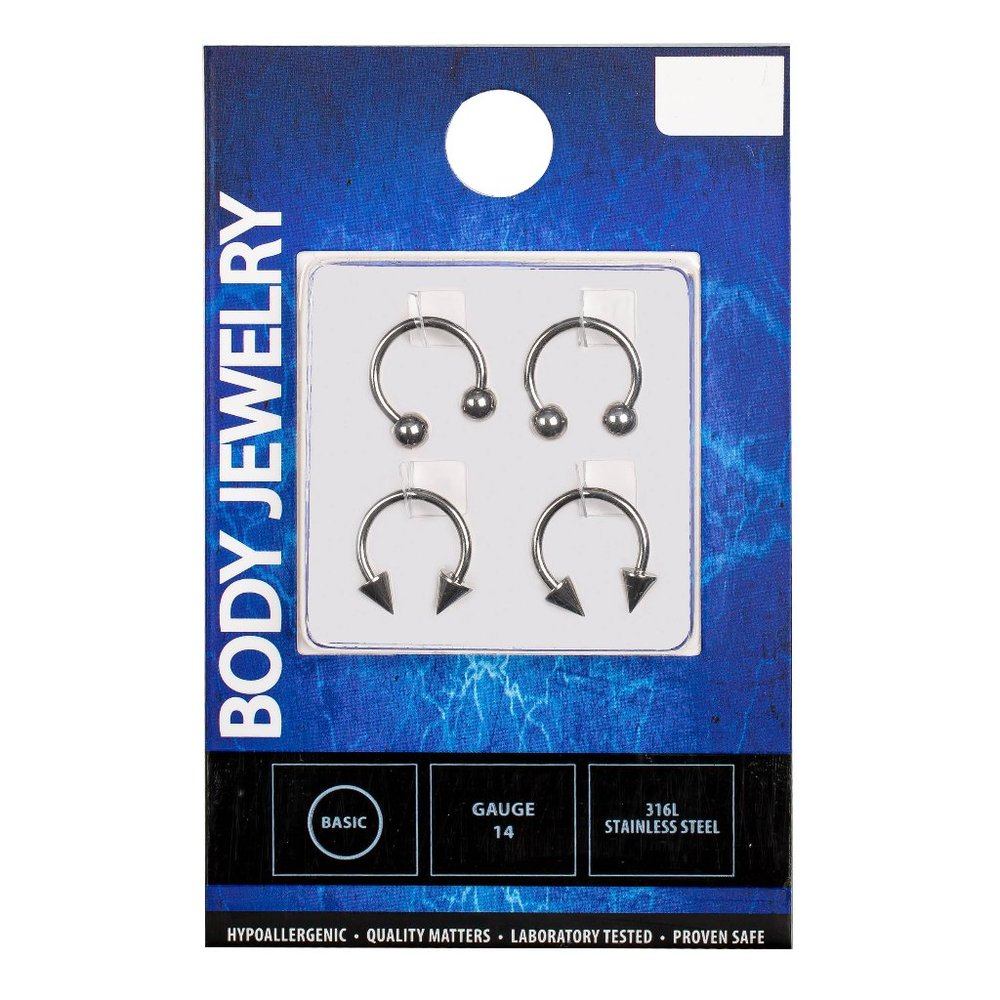Body Jewelry 14G Steel Horseshoe 4 Pack
